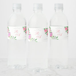 Rótulo Para Garrafa D'água Casamento do Monograma da Faixa Rosa Rosa Rosa Ros