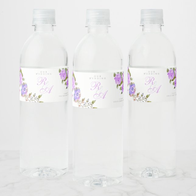 Rótulo Para Garrafa D'água Casamento do Monograma da Fita de Rosa Roxo (Garrafas)