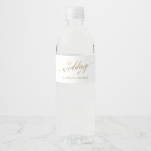 Rótulo Para Garrafa D'água Casamento Dourado elegante da caligrafia