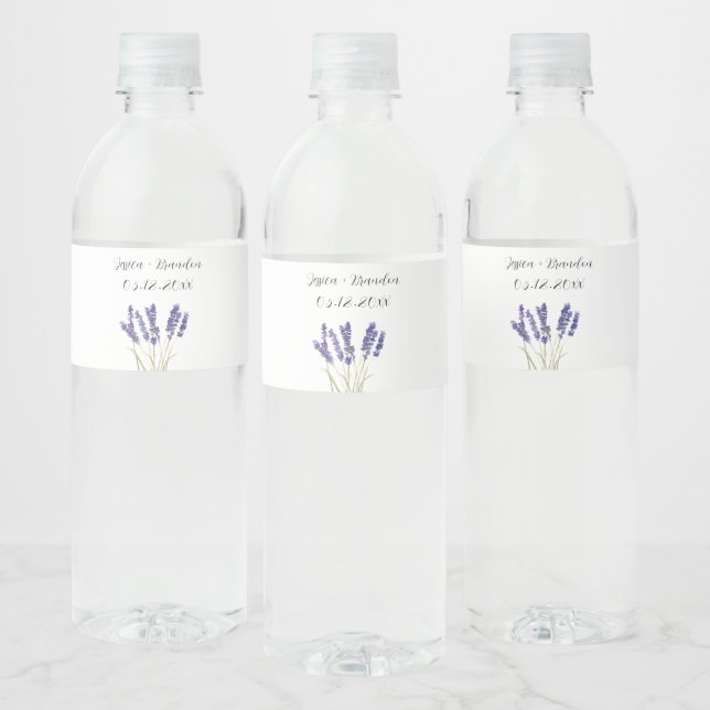 Rótulo Para Garrafa D'água Casamento Floral de Flor de lavanda Purple Waterco (Garrafas)