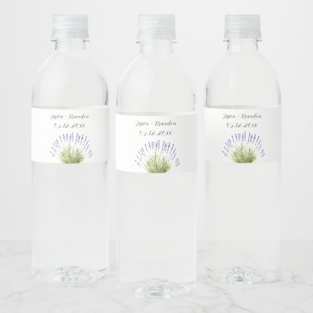 Rótulo Para Garrafa D'água Casamento Floral de Flor de lavanda Purple Waterco (Garrafas)