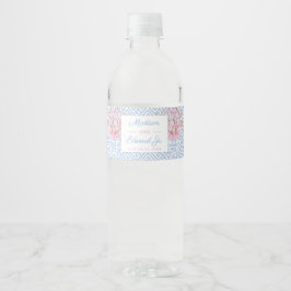 Rótulo Para Garrafa D'água Casamento Préppy com Chinoiserie Rosa e Azul