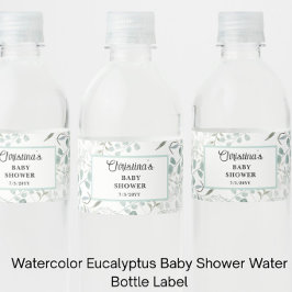 Rótulo Para Garrafa D'água Chá de Bebê em Aquarela de Eucalipto