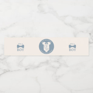 Rótulo Para Garrafa D'água Chá de Bebê Gravata Borboleta Azul Empoeirado