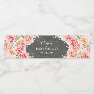 Rótulo Para Garrafa D'água Chá de fraldas de Flores de Aquarela Rosa-Cor-de-C