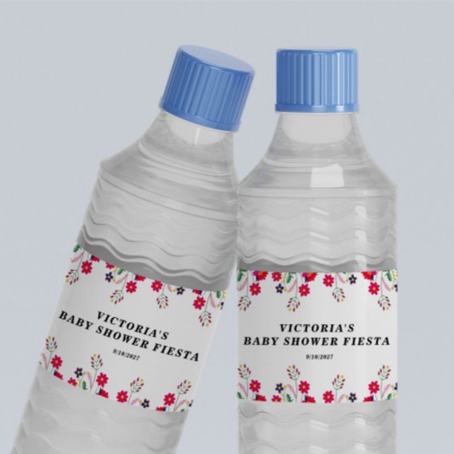Rótulo Para Garrafa D'água Chá de fraldas Fiesta das flores mexicanas (Criador carregado)