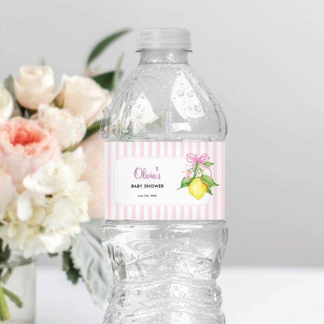 Rótulo Para Garrafa D'água Chuva de Bebê Rosa Limão Coquete (Criador carregado)