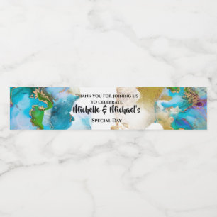 Rótulo Para Garrafa D'água Cor do pavão de cor azul-geodo agate