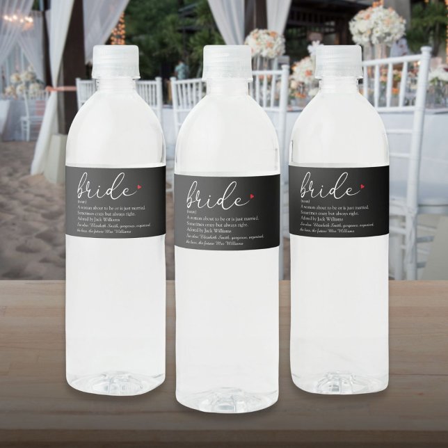 Rótulo Para Garrafa D'água Definição de noiva, Script Elegante de Chá de pane (Bride Definition Bridal Shower Elegant Script Water Bottle Label)