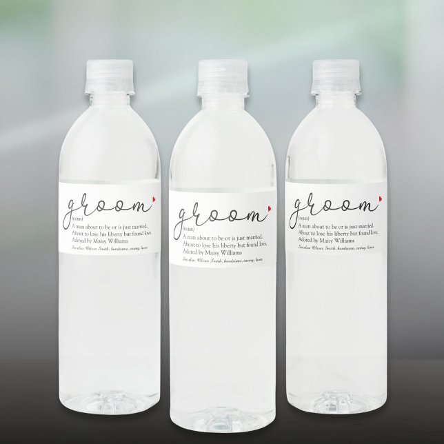 Rótulo Para Garrafa D'água Definição de Noivo Despedida de Solteiro Casamento (Groom Definition Stag Bachelor PartyWedding Water Bottle Label)