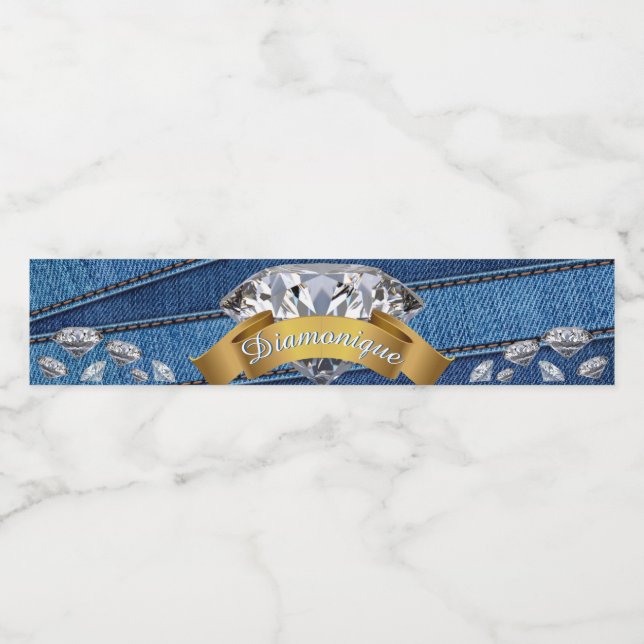 Rótulo Para Garrafa D'água Denim & Diamantes| Blue Jean & Banner Diamond (Rótulo Único)