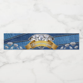 Rótulo Para Garrafa D'água Denim & Diamantes| Jeans Azul & Faixa de Diamante