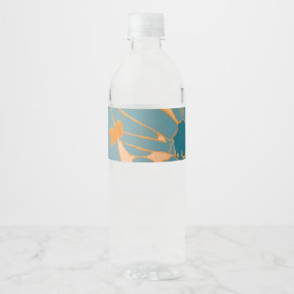 Rótulo Para Garrafa D'água Design de Folha Contemporâneo em Pêssego