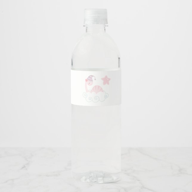 Rótulo Para Garrafa D'água Dinossauro Rosa Dormindo (Frente)