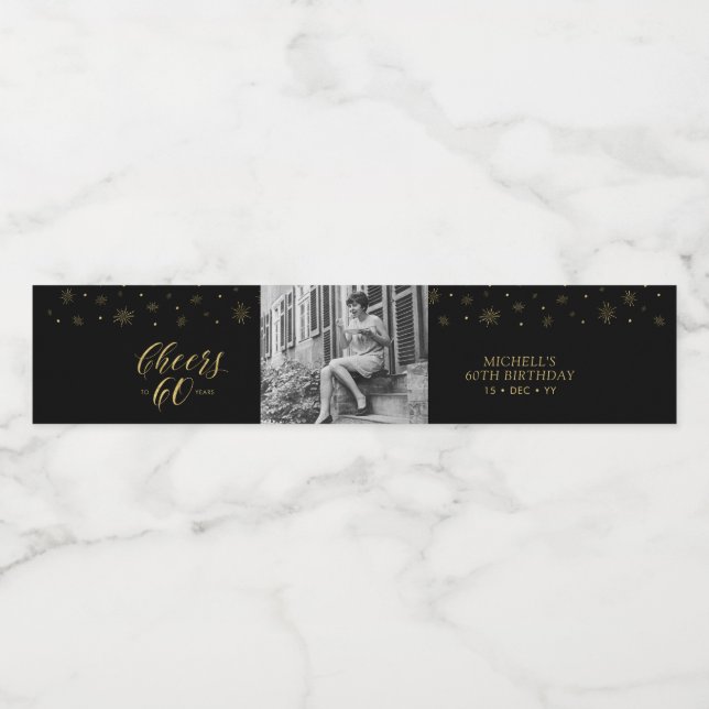 Rótulo Para Garrafa D'água Dourado e Preto Saúde 60 anos, 60ª Festa de aniver (Rótulo Único)