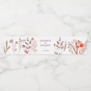 Rótulo Para Garrafa D'água Dourado Rústico Boho Chic Outono Flores Silvestres