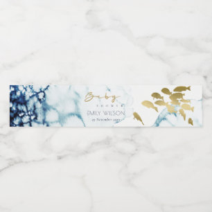 RÓTULO PARA GARRAFA D'ÁGUA ELEGANTE CHUVA DE BEBÊ DE PEIXE NÁUTICO EM OURO