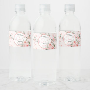 Rótulo Para Garrafa D'água Elegante Rosa em Aquarela para Menina de 1 Ano
