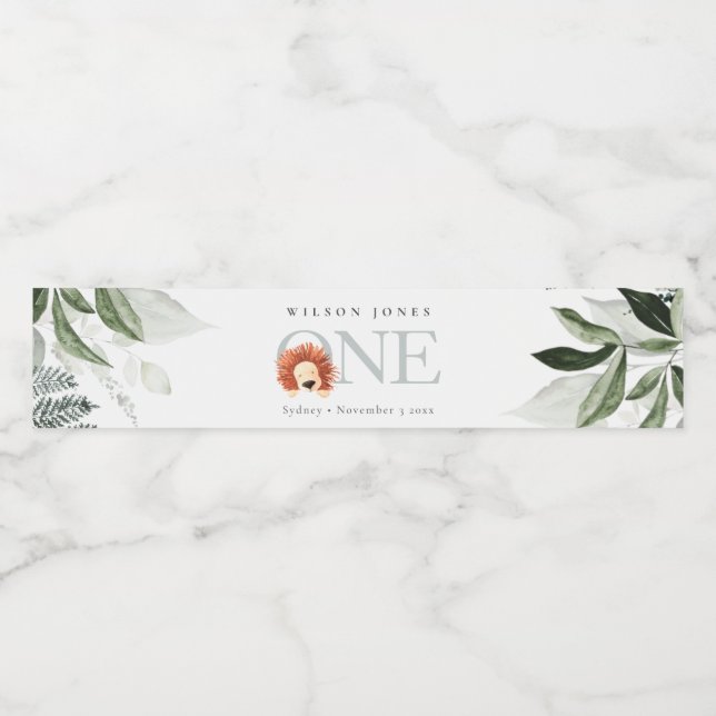 Rótulo Para Garrafa D'água Folhagem de Leão de Boho Cuto 1 rua Primeira Festa (Rótulo Único)