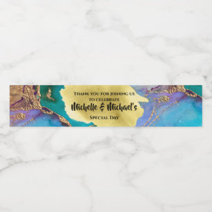 Rótulo Para Garrafa D'água Geode faux gold blue agate watercolor