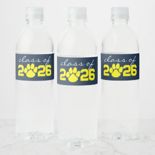 Rótulo Para Garrafa D'água Graduação com Estampa de Pata Azul Marinho e Amare