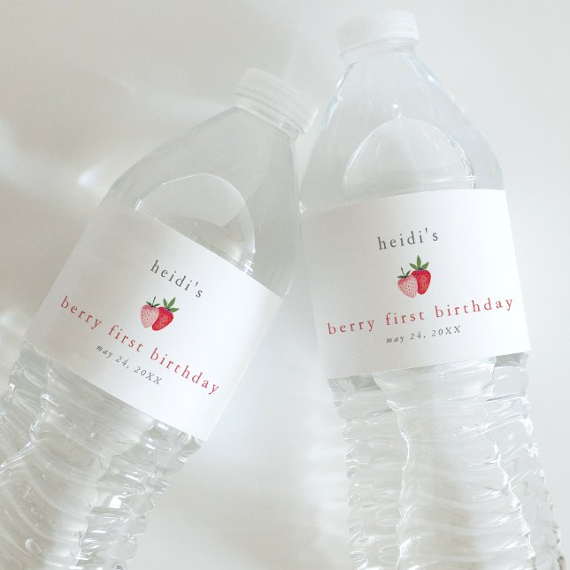 Rótulo Para Garrafa D'água HEIDI Cute Strawberry Girl Berry Primeiro Aniversá (HEIDI Cute Strawberry Girl Berry First Birthday Water Bottle Label)