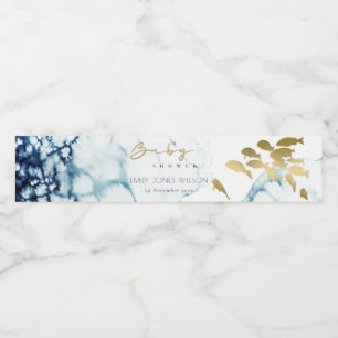 RÓTULO PARA GARRAFA D'ÁGUA MARINHO DOURADO ELEGANTE SOB ÁGUA CHÁ DE FRALDAS D