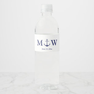 Rótulo Para Garrafa D'água Monograma branco azul marinho da âncora náutica