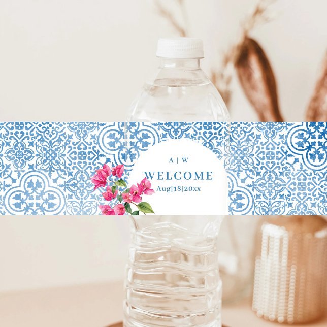 Rótulo Para Garrafa D'água Padrão de azulejo mediterrânico (Criador carregado)
