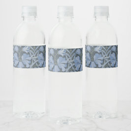 Rótulo Para Garrafa D'água Padrão Floral Elegante em Aquarela Azul
