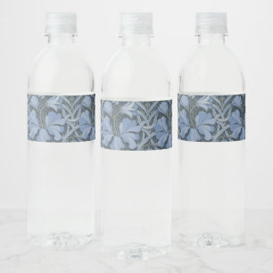 Rótulo Para Garrafa D'água Padrão Floral Elegante em Aquarela Azul