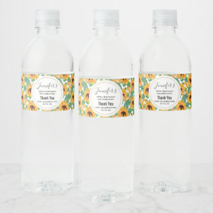 Rótulo Para Garrafa D'água Padrões Amarelo e Verde bonito do Sol Aniversário