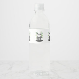 Rótulo Para Garrafa D'água Panda preta & branca bonito no bambu