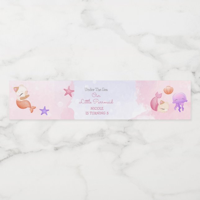 Rótulo Para Garrafa D'água Parteira de gato e sereia (Rótulo Único)