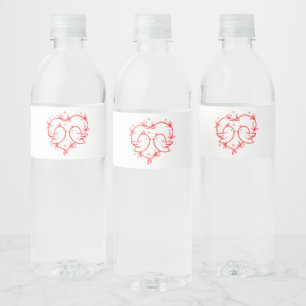 Rótulo Para Garrafa D'água Pombinhos Fofos Boho Jardim Casamento Coração Verm