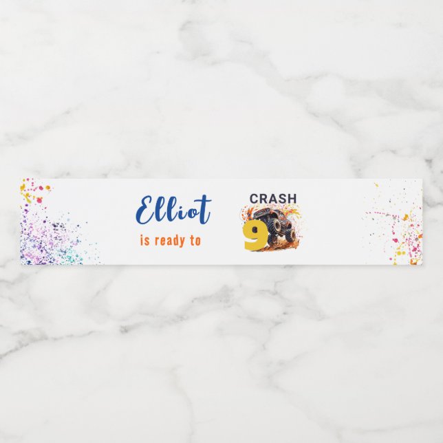 Rótulo Para Garrafa D'água Prontos para o aniversário de um caminhão monstro (Rótulo Único)