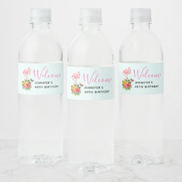 Rótulo Para Garrafa D'água Rico rosa Flamingo e Hibiscus Tropical