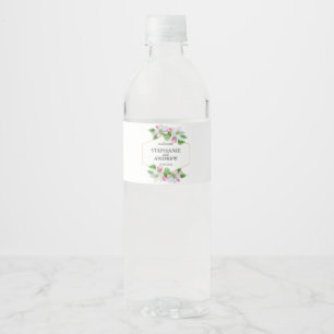 Rótulo Para Garrafa D'água Rosa Floral Aguarela Casamento Flor de Maçã