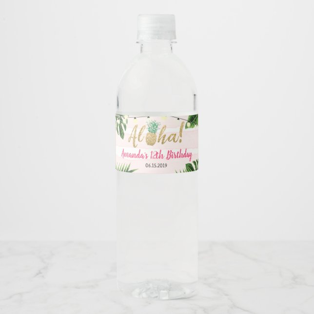 Rótulo Para Garrafa D'água Rótulo da Garrafa de Água Tropical Rosa (Frente)