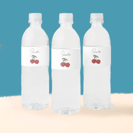 Rótulo Para Garrafa D'água Two Red Cherries Illustration | Cute Fruit Art 