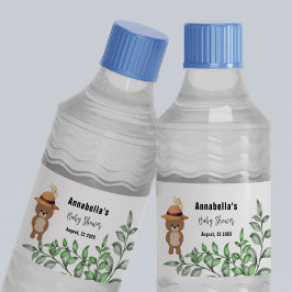 Rótulo Para Garrafa D'água Urso Bonito no Chá de fraldas de Madeira