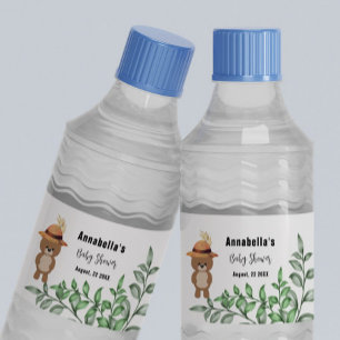 Rótulo Para Garrafa D'água Urso Bonito no Chá de fraldas de Madeira