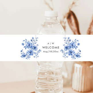 Rótulo Para Garrafa D'água Watercolor Chinoiserie floral