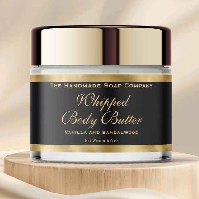 Rótulo Para Garrafa D'água Waterproof Body Butter Jar Label Black & Gold Foil (Criador carregado)