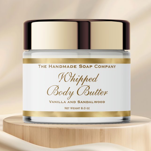 Rótulo Para Garrafa D'água Waterproof Body Butter Jar Label White & Gold Foil (Criador carregado)