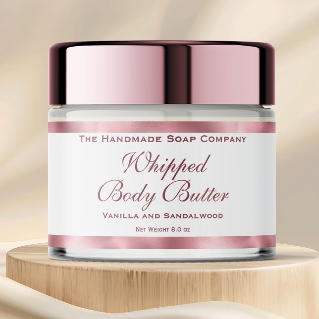 Rótulo Para Garrafa D'água Waterproof Body Butter Jar Label White & Pink Foil (Criador carregado)