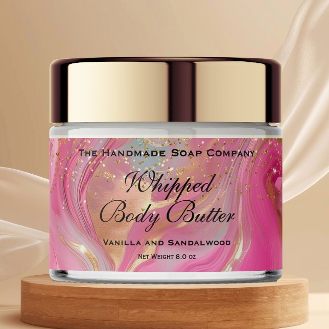 Rótulo Para Garrafa D'água Whipped Body Butter Jar Label Pink Gold Glitter (Criador carregado)