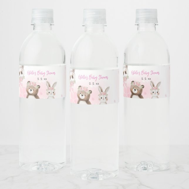 Rótulo Para Garrafa D'água Woodland Blush Baby Shower Water Bottle Label (Criador carregado)
