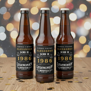 Rótulo Para Garrafa De Cerveja 40º Aniversário Lenda Nascido 1986 Vintage Preto