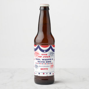 Rótulo Para Garrafa De Cerveja 4 de julho CHURRASCO vermelho e azul